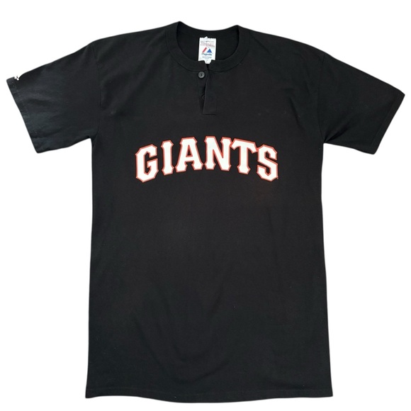 MLB Majestic San Francisco Giants T Shirt 1/4 Button Black Mens Size Large - Picture 1 of 12